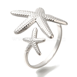 304 Stainless Steel Cuff Rings, Starfish Shape, Stainless Steel Color, Inner Diameter: 18mm(RJEW-Z074-13P)