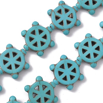 Synthetic Turquoise Beads Strands, Dyed, Helm, Medium Turquoise, 16x16x3.5mm, Hole: 1mm, about 22pcs/strand, 15.63''(39.7cm)