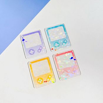 4Pcs 4 Colors Laser Style Acrylic Disc Keychain Blanks, with Ball Chains, Mixed Color, Game Console, Rectangle Pattern, 5.1x4.1x0.2cm, Hole: 3mm, 1pc/color