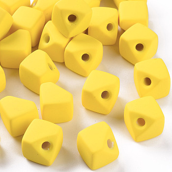 Acrylic Beads, Rubberized Style, Half Drilled, Gap Cube, Gold, 13.5x13.5x13.5mm, Hole: 3.5mm