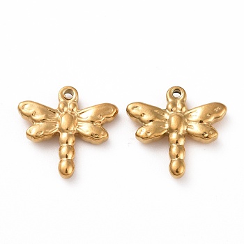 201 Stainless Steel Charms, Dragonfly, Golden, 15x16x3.5mm, Hole: 1mm