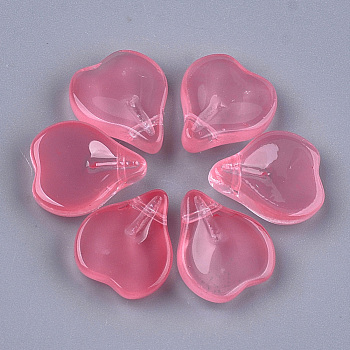 Transparent Spray Painted Glass Pendants, Petal, Crimson, 15x13x5mm, Hole: 1mm