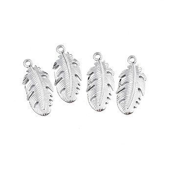 304 Stainless Steel Pendants, Leaf, Stainless Steel Color, 35.5x15.5x2.5mm, Hole: 2.5mm