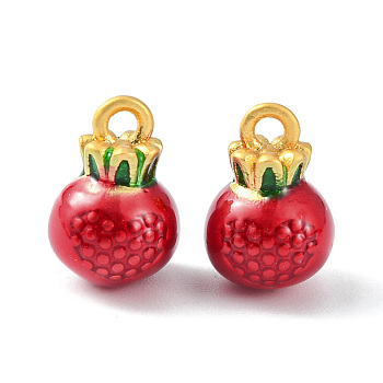 Brass Enamel Charms, Imitation Fruit, Matte Gold Color, Pomegranate Charm, Red, 13x9mm, Hole: 1.8mm