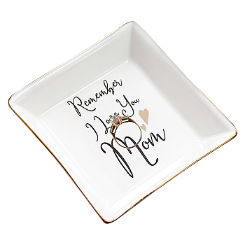 CREATCABIN Porcelain Square Jewelry Holder, Jewelry Tray, for Holding Small Jewelries, Rings, Necklaces, Earrings, Bracelets, Trinket, for Women Girls Birthday Gift, White, 10.5x10.2x2.7cm