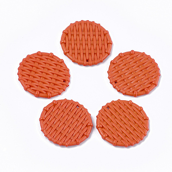 Acrylic Pendants, Imitation Woven Rattan Pattern, Flat Round, Coral, 38x5mm, Hole: 1.5mm