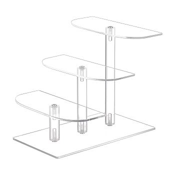 3-Tier Acrylic Action Figure Display Riser Stands, Half Round Tiered Organizer Holder for Doll, Toys, Minifigures, Jewelry Display, Clear, Finish Product:18.1x14.8x14.6cm