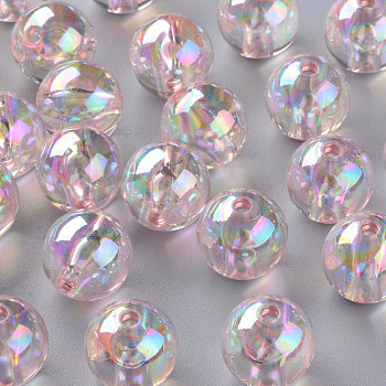Transparent Acrylic Beads, AB Color Plated, Round, Pink, 16x15mm, Hole: 2.8mm, about 220pcs/500g