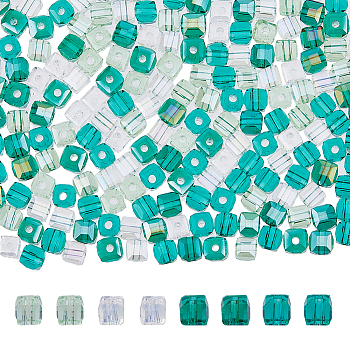 4 Strand 4 Color Transparent Electroplate Glass Beads Strands, Faceted, Cube, AB Color Plated, Green, 4x4x4mm, Hole: 1mm, about 100pcs/strand, 17 inch(43.18cm), 1 Strand/color