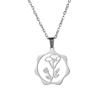 Stainless Steel Pendant Necklaces, September Morning Glory, 16.14~19.69 inch(41~50cm)