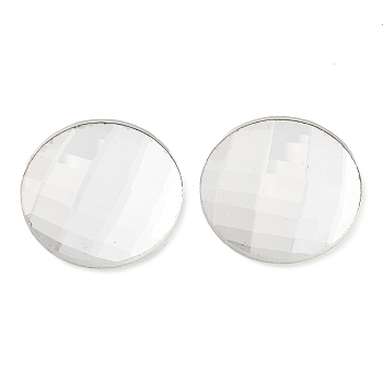Glass Cabochons, Flat Back & Back Plated, Faceted, Half Round, Clear, 30x4.5mm