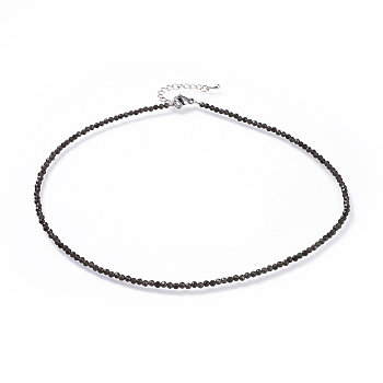 Natural Obsidian Beaded Necklaces, with 304 Stainless Steel Lobster Claw Clasps and Brass Extender Chains, Faceted, 15.8 inch(40.2cm)