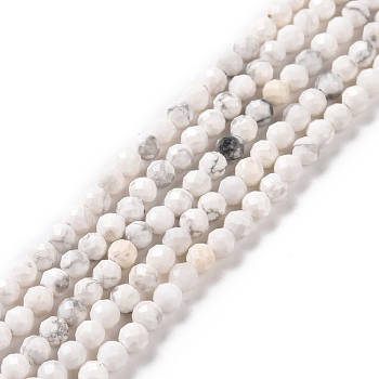 Natural Howlite Beads Strands, Faceted, Round, 3~3.5mm, Hole: 0.8mm, about 112pcs/strand, 15.35''(39cm)