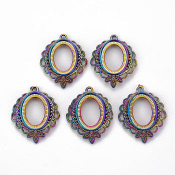 Alloy Pendant Cabochon Settings, Cadmium Free & Nickel Free & Lead Free, Oval, Rainbow Color, 29.5x25x3mm, Hole: 1.5mm, Tray: 18x13mm