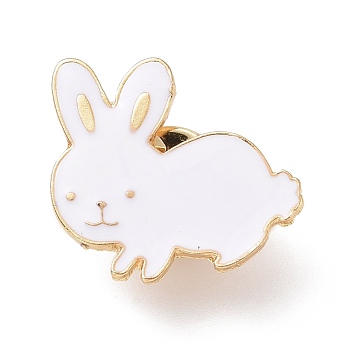 Rabbit Enamel Pin, Animal Alloy Badge for Backpack Clothes, Light Gold, White, 21x23x1.5mm
