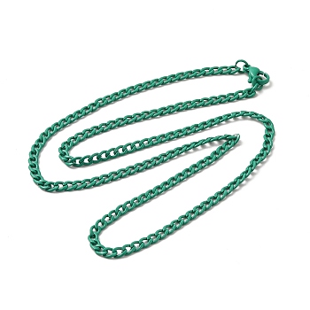 Spray Painted 201 Stainless Steel Curb Chain Necklaces, with Lobster Claw Clasp, Green, 17-3/4 inch(45.3cm)