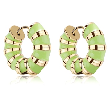 Enamel Striped Thick Hoop Earrings, Golden 316 Stainless Steel Jewelry for Women, Yellow Green, 18x20.5x6mm, Pin: 0.9mm