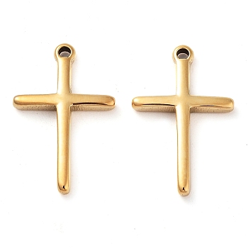 304 Stainless Steel Pendants, Cross Charm, Real 14K Gold Plated, 19x12x2mm, Hole: 1.2mm