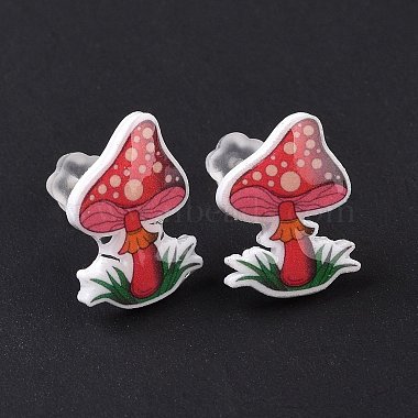 Boucles d'oreilles en forme de champignon de dessin animé en acrylique avec épingles en plastique pour femmes(EJEW-F293-03E)-3