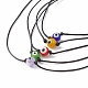 5 pièces 5 couleurs au chalumeau mauvais œil rond perlé pendentif colliers ensemble avec cordon en polyester ciré pour les femmes(NJEW-JN04024)-4