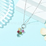 Natural Multicolor Tourmaline Faceted Cube Beaded Tassel Pendant 304 Stainless Steel Satellite Chain Necklaces for Women, Stainless Steel Color, Colorful, 15.75 inch(40cm)(NJEW-JN06448-01)
