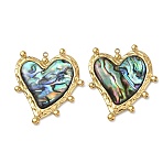 Natural Paua Shell Pendants, 304 Stainless Steel Heart Charms, Colorful, Ion Plating(IP), Real 18K Gold Plated, 41x35.5x4.5mm, Hole: 1.6mm(STAS-G397-14G-02)