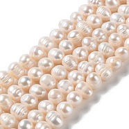 Natural Cultured Freshwater Pearl Beads Strands, Potato, Grade A++, PapayaWhip, 9~10x7.5~8mm, Hole: 0.6mm, about 44pcs/strand, 13.39''(34cm)(PEAR-E018-11)