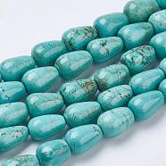 Natural Magnesite Beads Strands, Dyed, teardrop, Turquoise, 14x9~10mm, Hole: 1mm, about 28pcs/strands, 15.7 inch(40cm)(TURQ-K003-18)
