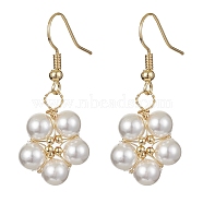 Natural Pearl Flower Dangle Earrings, Brass Wire Wrap Earrings, Golden, 38x16mm(EJEW-JE05329)