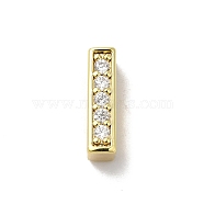 Brass Micro Pave Cubic Zirconia Beads, Lead Free & Cadmium Free, Long-Lasting Plated, Real 18K Gold Plated, Letter I, 12x3x5mm, Hole: 8.5x2mm(KK-H487-25G-09)