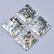 Single-Sided Natural Abalone Shell/Paua Shell Pendants, with Freshwater Shell Back, Rhombus, Colorful, 47x46~48.5x4~5mm, Hole: 1.4mm(SSHEL-N034-10)