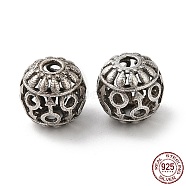 925 Sterling Silver Beads, Hollow Round, Antique Silver, 8x7.5mm, Hole: 1.8mm(STER-M113-28AS)