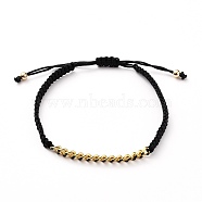 Adjustable Nylon Thread Braided Bead Bracelets, with Golden Plated Brass Enamel Curb Chains, Black, Inner Diameter: 2-1/4~3-1/2 inch (5.6~9cm)(BJEW-JB05697-02)
