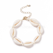 Natural Cowrie Shell Braided Beaded Bracelet for Women, Bisque, 7-5/8 inch(19.5cm)(BJEW-JB08036)