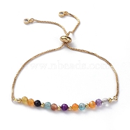 Adjustable Natural Agate Slider Bracelets, Bolo Bracelets, with Brass Box Chains, Cubic Zirconia, Brass Round Beads and Cardboard Packing Box, 9 inch(23cm)(BJEW-JB04929-03)