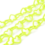 Spray Painted Brass Heart Link Chains, with Spool, Unwelded, Green Yellow, 15.5x19x2mm, 32.8 Feet(10m)/roll(CHC-I038-25C)