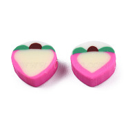 Handmade Polymer Clay Beads, Peach, Hot Pink, 9~9.5x9.5~10x4.5mm, Hole: 1.2~1.8mm(CLAY-N008-80-B07)