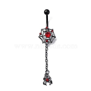 Hyacinth Rhinestone Charm Dangle Belly Rings, Alloy Belly Ring with 304 Stainless Steel with Pins for Women, Spider, 64.5x15mm(AJEW-D053-01D-EB)