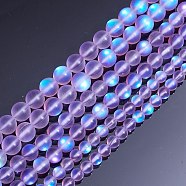 Synthetic Moonstone Beads Strands, Holographic Beads, Half AB Color Plated, Frosted, Round, with Elastic Crystal Thread, for Beaded Jewelry Making, Blue Violet, Beads: 6~10mm, Hole: 1mm, 135pcs/box(G-SZ0001-81B)