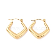 Ion Plating(IP) 304 Stainless Steel Rhombus Hoop Earrings for Women, Golden, 22x22x3.5mm, Pin: 0.8mm(EJEW-G293-21G)