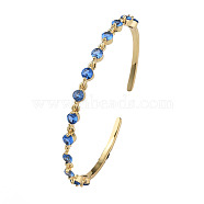 Cubic Zirconia Flat Round Open Cuff Bangle, Real 18K Gold Plated Brass Jewelry for Women, Deep Sky Blue, Inner Diameter: 2-1/4 inch(5.7cm)(BJEW-N012-032B)