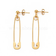 304 Stainless Steel Safety Pin Dangle Stud Earrings for Women, Golden, 47mm, Pin: 0.7mm(EJEW-N016-031LG)