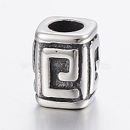 304 Stainless Steel European Beads, Large Hole Beads, Rectangle, Antique Silver, 12x10x10mm, Hole: 5mm(STAS-H440-135AS)
