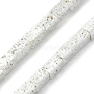 Electroplated Natural Lava Rock Beads Strands, Cuboid, Silver Plated, 5~5.5x3x3mm, Hole: 1mm, about 76pcs/strand, 16.14''(41cm)(G-I360-K02-04)
