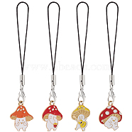 4Pcs Cell Phone Strap Charm Mushroom Alloy Enamel Charm Hanging Keychain for Women, Phone Decorations Charm, with Nylon Cord, Mixed Color, 9.7cm(HJEW-PH01850)