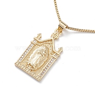 Clear Cubic Zirconia Religion Pendant Necklace, Golden 304 Stainless Steel Jewelry for Women, Human, 16.26 inch(41.3cm), Pendant: 31x16.5x3mm(NJEW-F307-01E)