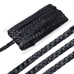 Polyester Paillette Beads, Sequins Beads, Ornament Accessories, 2 Rows Paillette Roll, Flat Round, Black, 14~15x1.5mm, about 13m/card(OCOR-WH0091-07A)