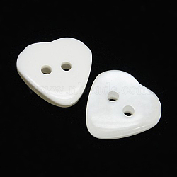 Resin Buttons, Dyed, Heart, White, 15x15x3mm, Hole: 2mm(RESI-D032-15x15mm-01)