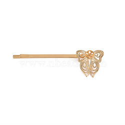 Brass Hair Bobby Pin Findings, for Half Drilled Bead, Nickel Free, Butterfly, Real 18K Gold Plated, 61.5x20x9mm, Fit For 0.7mm Half Drilled Bead(KK-S356-648-NF)