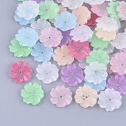 Translucent Resin Beads, Flower, Mixed Color, 14x14x2.5mm, Hole: 1.2mm(RESI-T040-019)